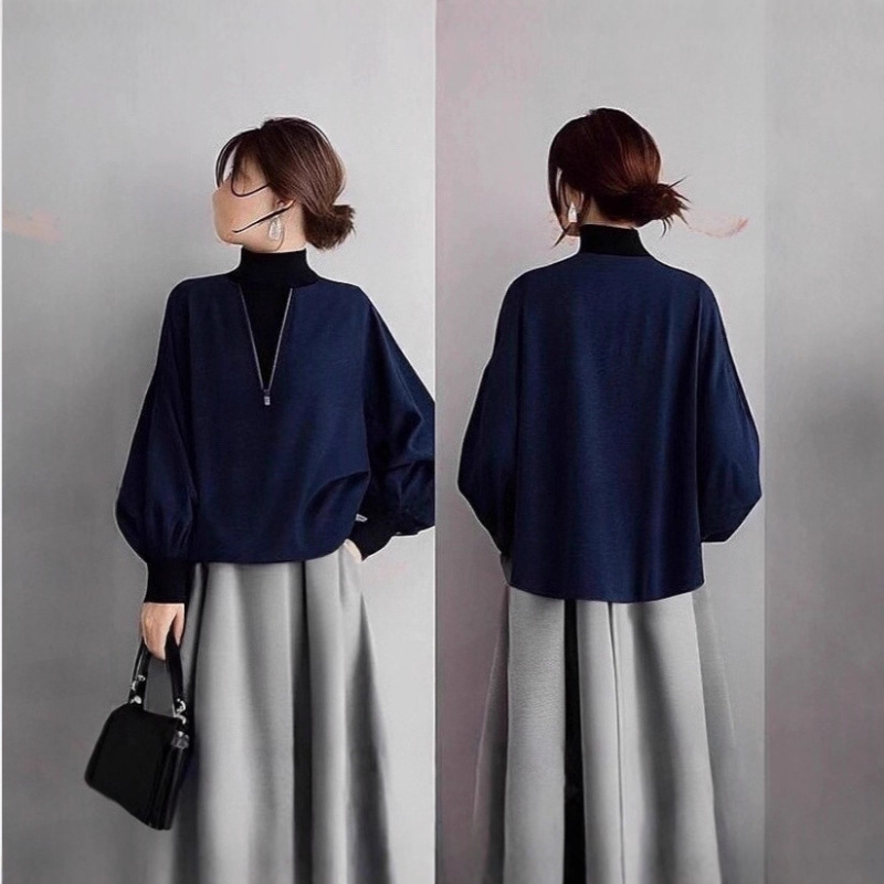 Dvokomponentni uredski set: top s okruglim izrezom i zipom, dugi rukavi + suknja A-linije, poliester, proljeće 2025