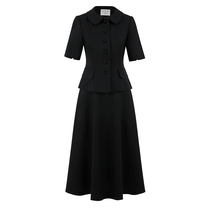 Sieviešu profesionālais darba uzvalks ar svārkiem, 2024. gada pavasaris, poliesteris, midi svārki, 3/4 piedurknes, kakla etiķete, Auspicious Spring Bird