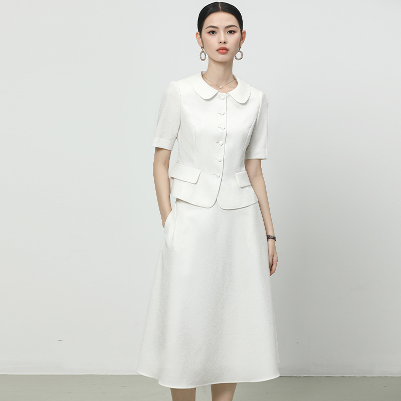 Sieviešu profesionālais darba uzvalks ar svārkiem, 2024. gada pavasaris, poliesteris, midi svārki, 3/4 piedurknes, kakla etiķete, Auspicious Spring Bird