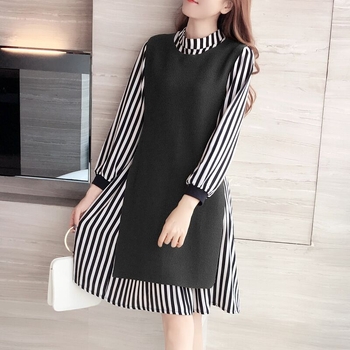 Costum de damă din două piese, în dungi, plisat, poliester, mâneci lungi, toamnă 2022, stil urban pentru naveta zilnică
