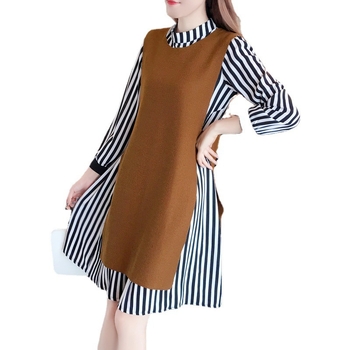 Costum de damă din două piese, în dungi, plisat, poliester, mâneci lungi, toamnă 2022, stil urban pentru naveta zilnică