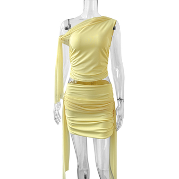 Ženski dvodijelni set: top bez rukava i plisirana kratka suknja s mrežastim detaljem, od poliestera