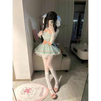 Set JK uniforme – Bluza Bowknot Doll Shirt, Suknja s visokim strukom na naramenice, Pufnasta suknja, Dugi rukav, Proljeće 2025