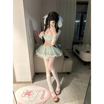 Set JK uniforme – Bluza Bowknot Doll Shirt, Suknja s visokim strukom na naramenice, Pufnasta suknja, Dugi rukav, Proljeće 2025