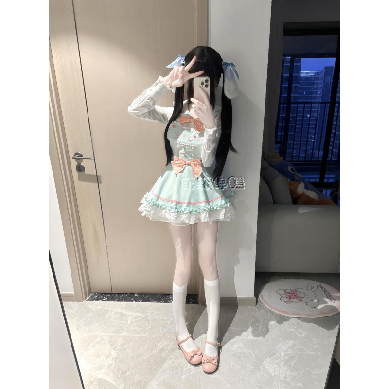 Set JK uniforme – Bluza Bowknot Doll Shirt, Suknja s visokim strukom na naramenice, Pufnasta suknja, Dugi rukav, Proljeće 2025