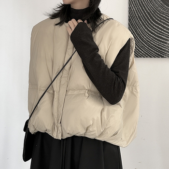 Ženska bez rukava down vesta s bijelim patkom, poliester, okrugli vrat, prednji zip