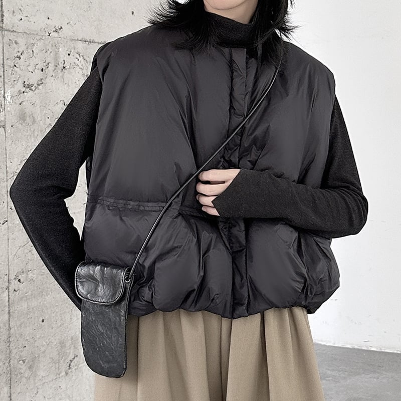 Ženska bez rukava down vesta s bijelim patkom, poliester, okrugli vrat, prednji zip