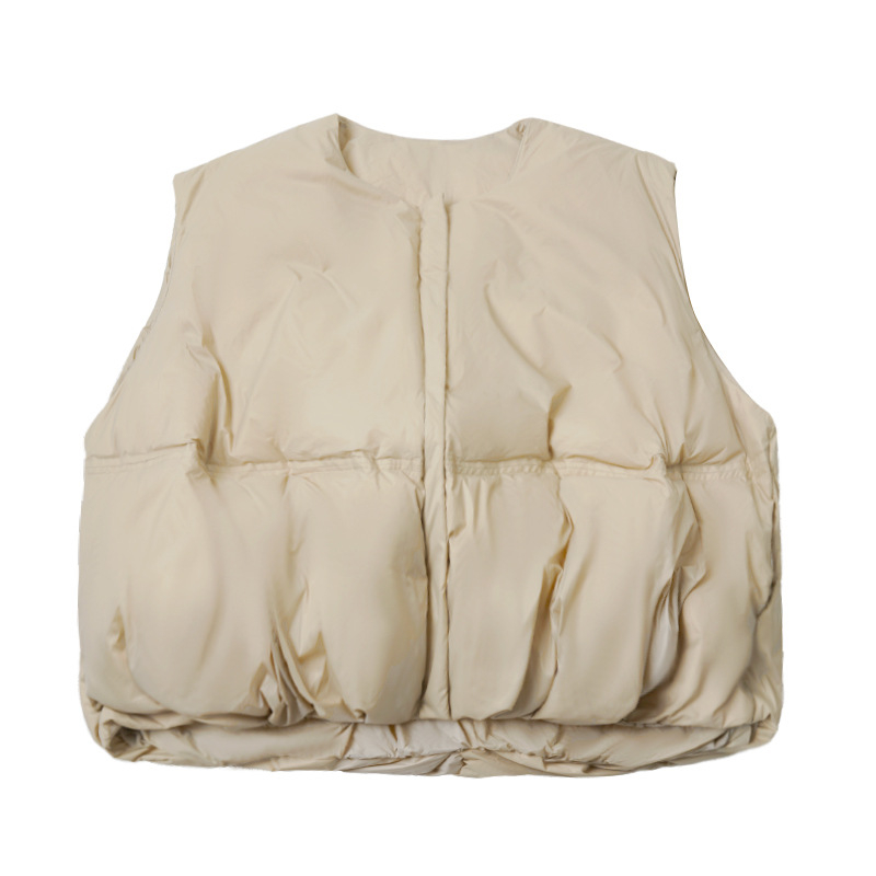 Ženska bez rukava down vesta s bijelim patkom, poliester, okrugli vrat, prednji zip