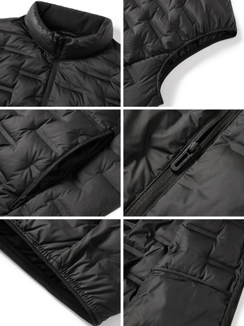 Vīriešu dūnu veste, viegla, ar augstu apkakli, rāvējslēdzējs, brīvs piegriezums, piemērota rudens–ziemas sezonai
