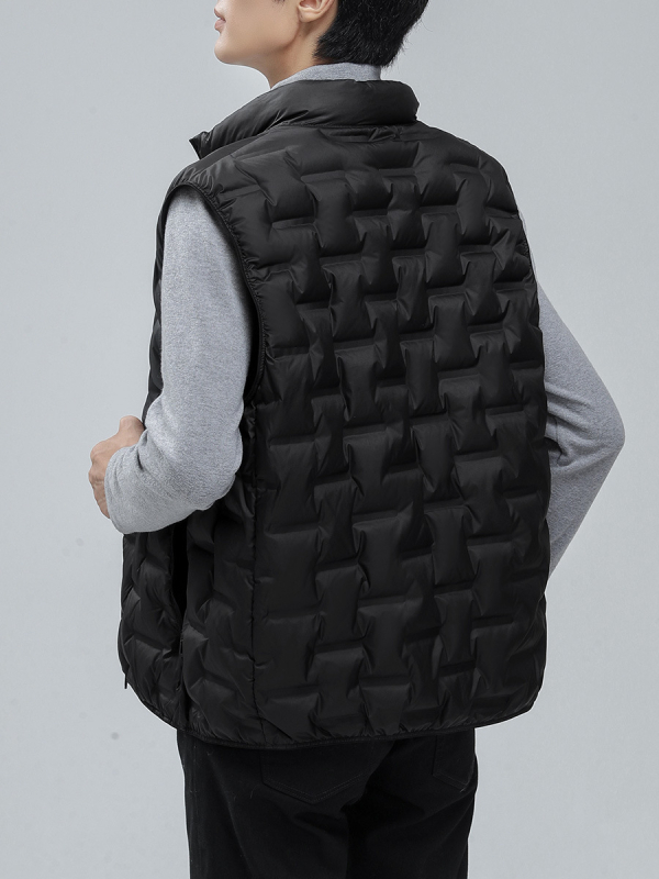 Vīriešu dūnu veste, viegla, ar augstu apkakli, rāvējslēdzējs, brīvs piegriezums, piemērota rudens–ziemas sezonai