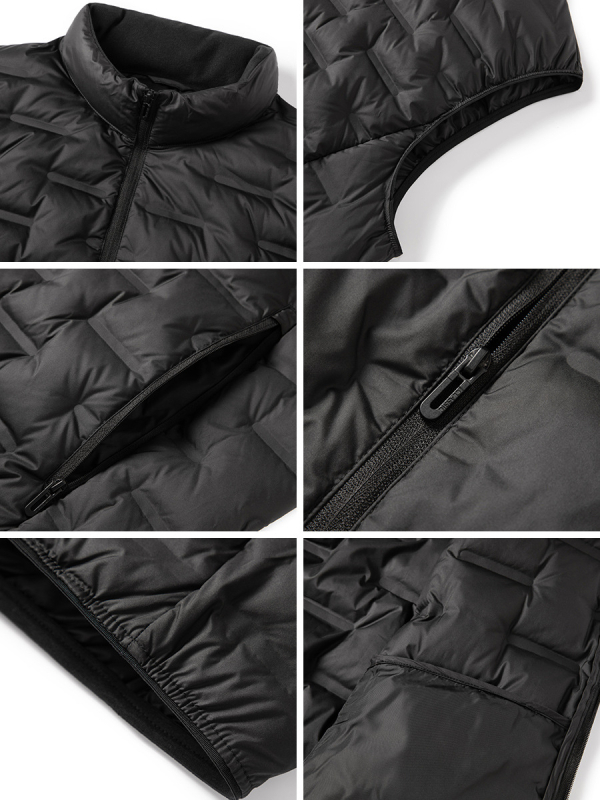 Vīriešu dūnu veste, viegla, ar augstu apkakli, rāvējslēdzējs, brīvs piegriezums, piemērota rudens–ziemas sezonai