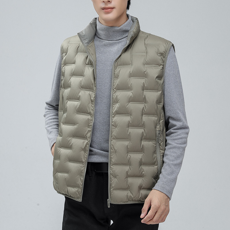Vīriešu dūnu veste, viegla, ar augstu apkakli, rāvējslēdzējs, brīvs piegriezums, piemērota rudens–ziemas sezonai