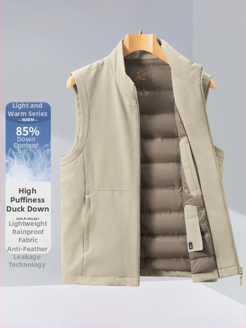 Vīriešu pūkaina vesta ar stāvošu apkakli, rāvējslēdzējs, bieza izolācija, 81–85% pūka, sānu kabatas