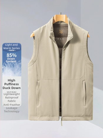 Vīriešu pūkaina vesta ar stāvošu apkakli, rāvējslēdzējs, bieza izolācija, 81–85% pūka, sānu kabatas