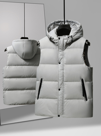 Vīriešu kapucēta pūkvestes, bieza izolācija, neilona ārējais audums, poliestera odere, rāvējslēdzējs