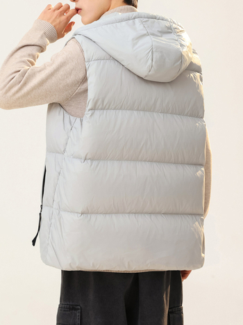 Vīriešu kapucēta pūkvestes, bieza izolācija, neilona ārējais audums, poliestera odere, rāvējslēdzējs