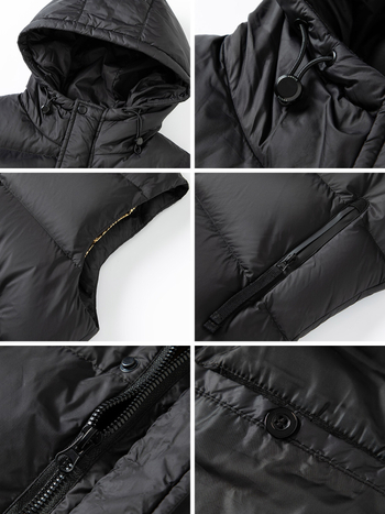 Vīriešu kapucēta pūkvestes, bieza izolācija, neilona ārējais audums, poliestera odere, rāvējslēdzējs