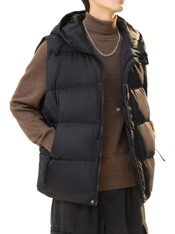 Vīriešu kapucēta pūkvestes, bieza izolācija, neilona ārējais audums, poliestera odere, rāvējslēdzējs