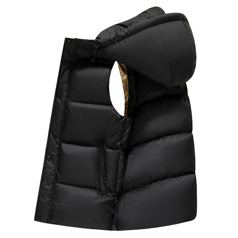 Vīriešu kapucēta pūkvestes, bieza izolācija, neilona ārējais audums, poliestera odere, rāvējslēdzējs