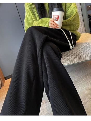 Дамски панталони с подплата от флис, с права кройка, смес полиестер-еластан (30–50% еластан), дебели зимни ежедневни панталони с еластична талия