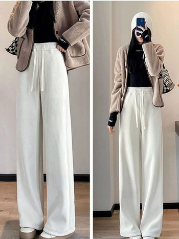 Дамски панталони с подплата от флис, с права кройка, смес полиестер-еластан (30–50% еластан), дебели зимни ежедневни панталони с еластична талия