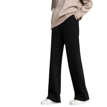 Ženske hlače s flecom, casual stil, široke nogavice, visok pojas, poliester