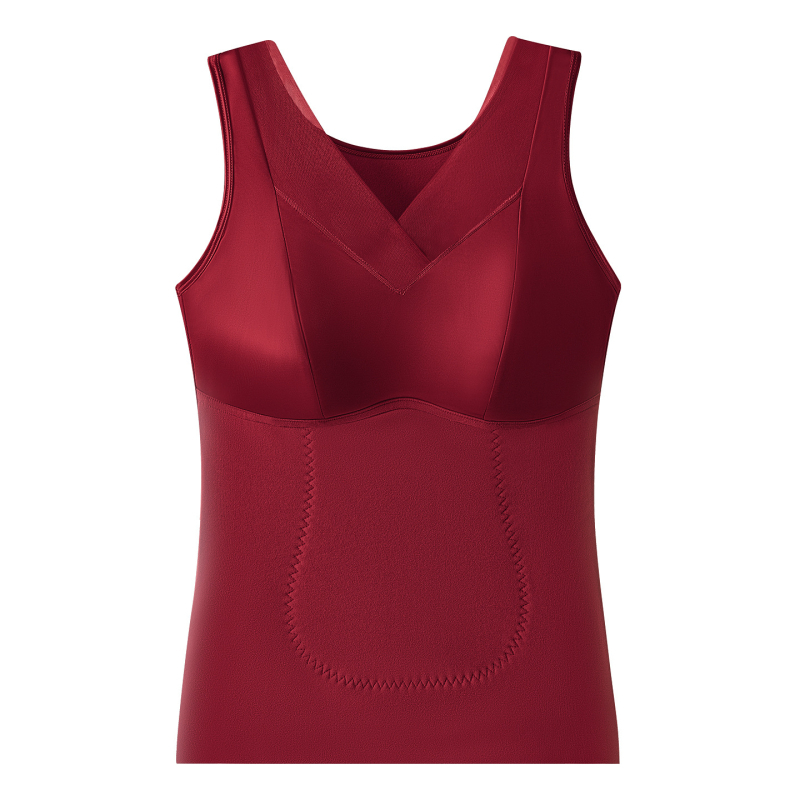 Женски термо потник с вградени чашки и подплата за бюст, двойна конструкция, полиестер 90–95%, тялооформящ и топъл, подходящ за носене като външен слой.