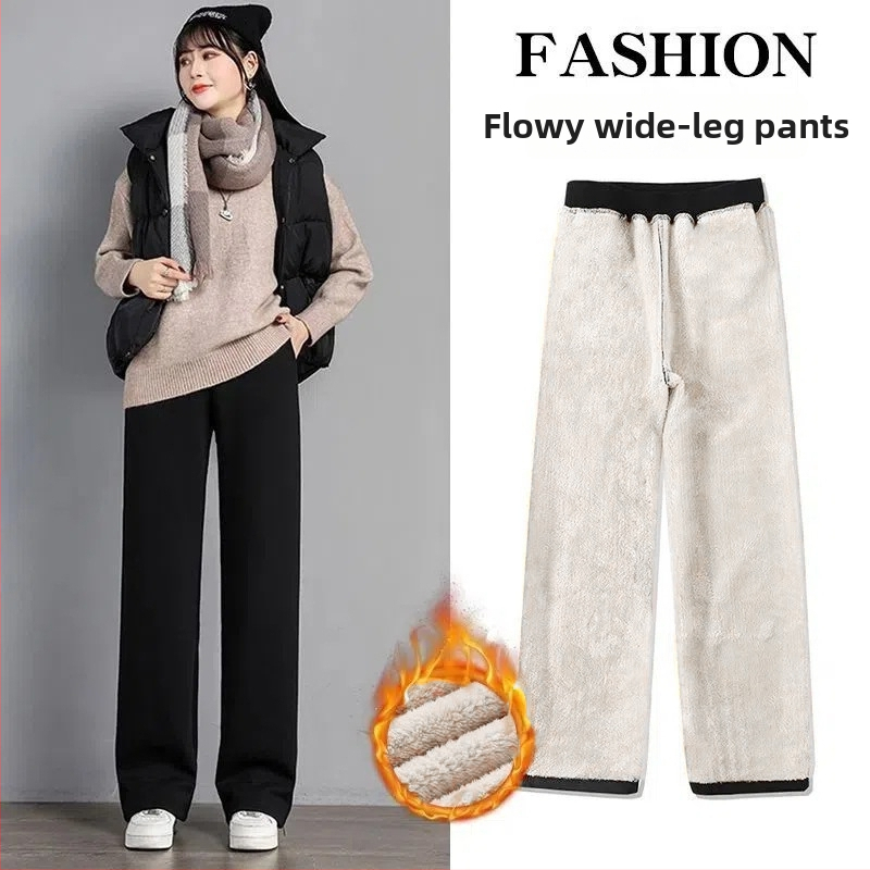 Dámske casual nohavice s vysokým pásom, širokým strihom, polyester, hrubý materiál, jeseň 2025