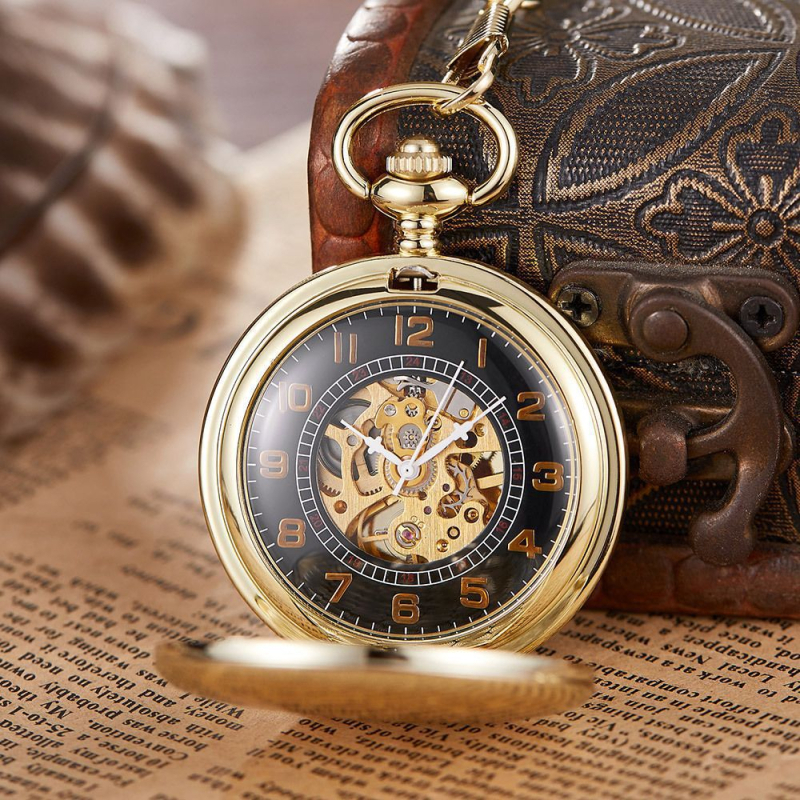 PM500 Ceas de buzunar Mecanic cu Capac Dublu Vintage, Afișaj Analogic, Mecanism 618