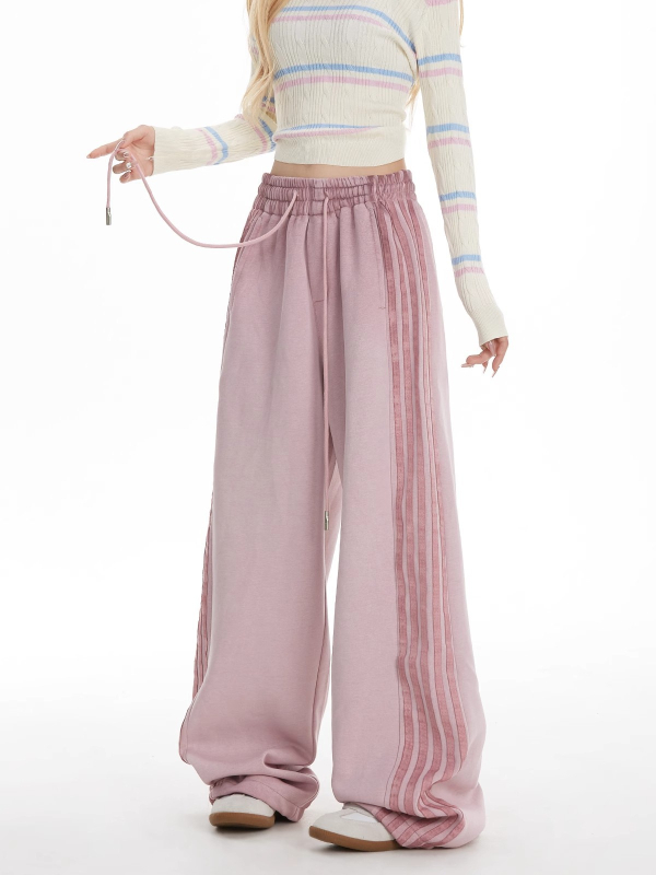 Ženske casual hlače širokih nogu, visokim strukom, poliester, literarno retro stil