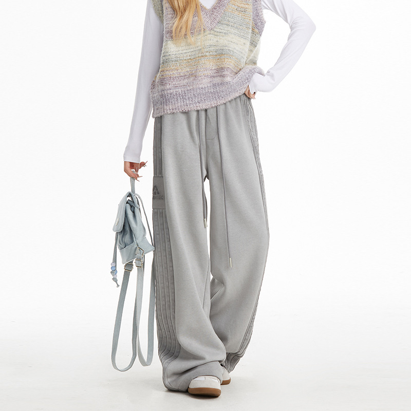 Ženske casual hlače širokih nogu, visokim strukom, poliester, literarno retro stil