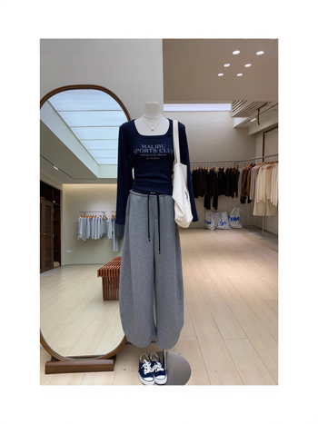 Γυναικείοι χειμωνιάτικοι jogger παντελόνες με ελαστική μέση, χαλαρή γραμμή, φαρδιά παντελόνια τύπου μπανάνα, υψηλή μέση