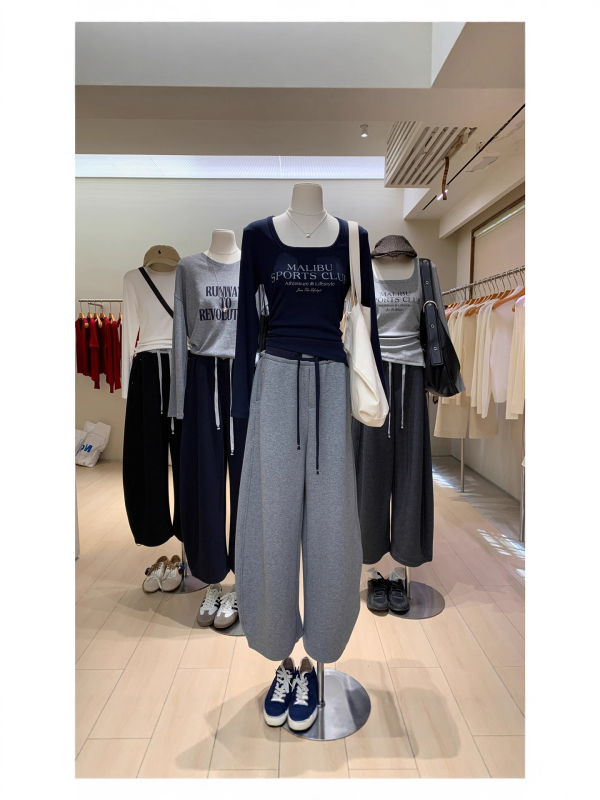 Γυναικείοι χειμωνιάτικοι jogger παντελόνες με ελαστική μέση, χαλαρή γραμμή, φαρδιά παντελόνια τύπου μπανάνα, υψηλή μέση