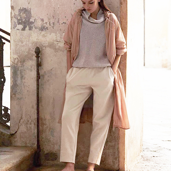 Γυναικείοι παντελόνες από twill, χαλαρή εφαρμογή, ίσια γραμμή, πολυεστερική επένδυση, φθινόπωρο 2021