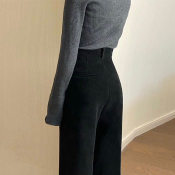 Ženske široke hlače visokog struka, debela acril vlakna tkanina, proljeće 2024, gradski elegantan stil za svakodnevno nošenje.