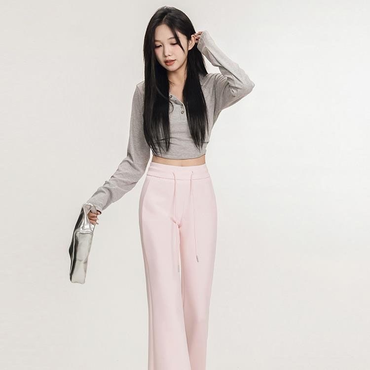 Ženske joga hlače s mikroflareom, slobodan kroj, duge hlače, poliester-spandeks tkanina, japansko-korejski casual stil, ljeto 2025