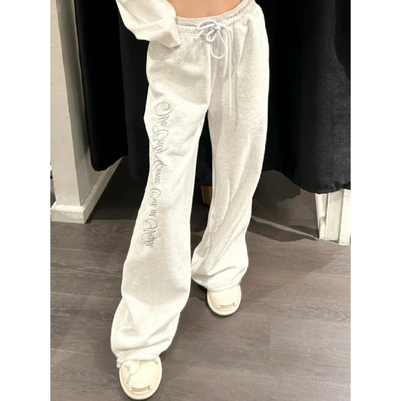 Ženske pamučne ravne hlače s vezenjem, visokim strukom, casual stil, 95%+ pamuka, mikroelastičnost
