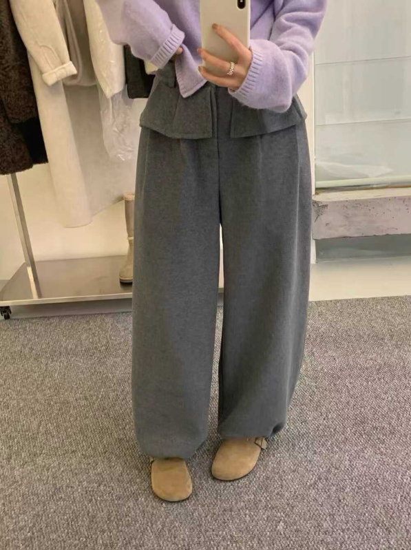 Chill casual hlače od lažnog kašmira, visokog struka, ravnog kroja s opuštenom siluetom, debeli materijal, japansko-korejski opušteni stil