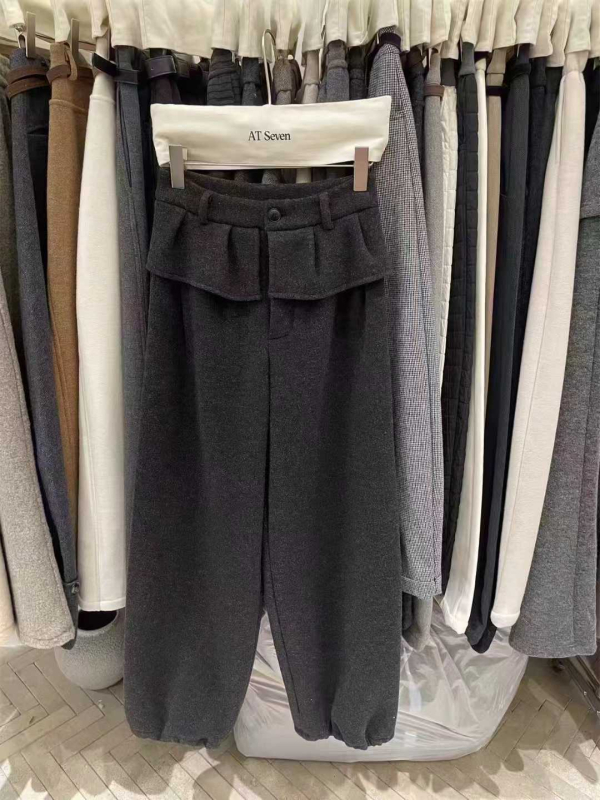 Chill casual hlače od lažnog kašmira, visokog struka, ravnog kroja s opuštenom siluetom, debeli materijal, japansko-korejski opušteni stil