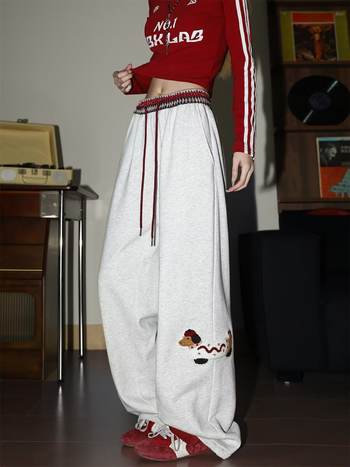 Γυναικείοι καθημερινοί ευθύγραμμοι παντελόνες με εκτύπωση Dachshund σε αμερικανικό ρετρό στυλ (Μεσαία μέση, Πολυεστέρας, Ίσια γραμμή, Άνοιξη 2025)