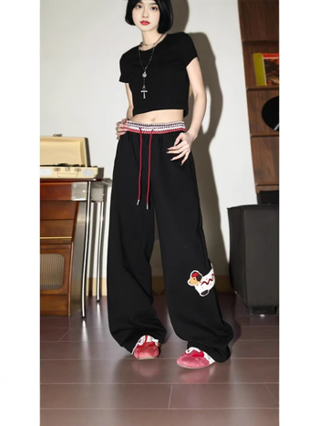 Γυναικείοι καθημερινοί ευθύγραμμοι παντελόνες με εκτύπωση Dachshund σε αμερικανικό ρετρό στυλ (Μεσαία μέση, Πολυεστέρας, Ίσια γραμμή, Άνοιξη 2025)