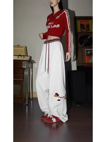 Γυναικείοι καθημερινοί ευθύγραμμοι παντελόνες με εκτύπωση Dachshund σε αμερικανικό ρετρό στυλ (Μεσαία μέση, Πολυεστέρας, Ίσια γραμμή, Άνοιξη 2025)