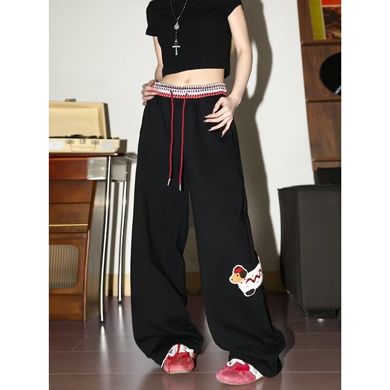 Γυναικείοι καθημερινοί ευθύγραμμοι παντελόνες με εκτύπωση Dachshund σε αμερικανικό ρετρό στυλ (Μεσαία μέση, Πολυεστέρας, Ίσια γραμμή, Άνοιξη 2025)