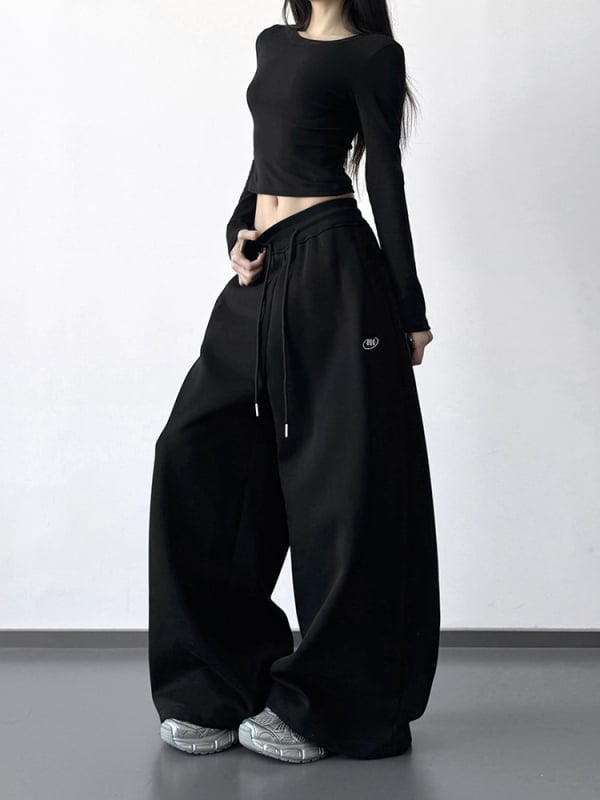 Ženske trenirke s flis podstavom, teške, s zakrivljenim rubom, visokim strukom, širokim krojem, zima 2025