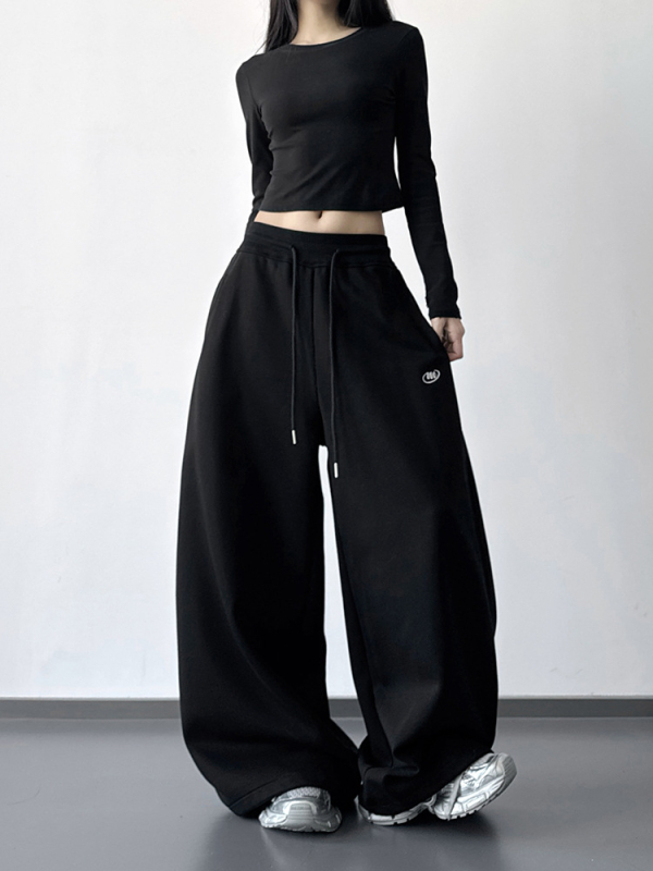 Ženske trenirke s flis podstavom, teške, s zakrivljenim rubom, visokim strukom, širokim krojem, zima 2025