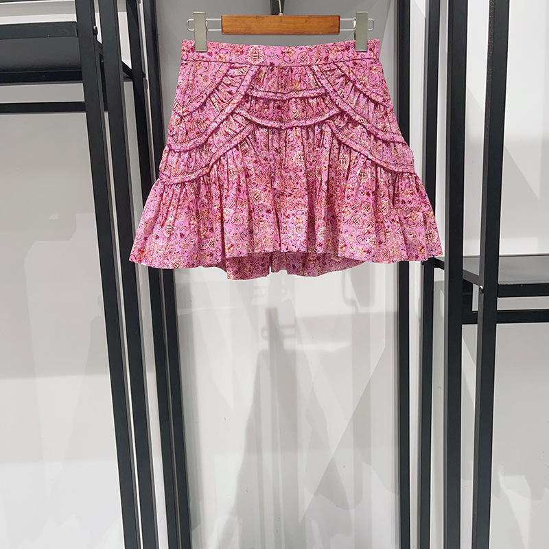 Ženski set: bluza s puff rukavima i kratka suknja A‑kroja, cvjetni uzorak, pamuk, ljeto 2025, gradski stil