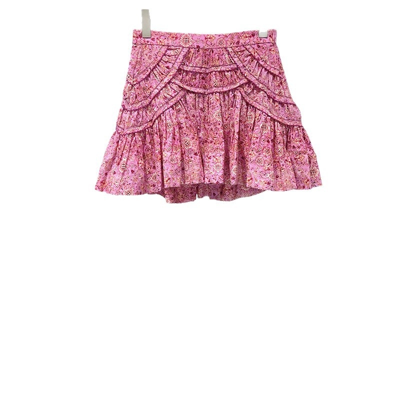 Ženski set: bluza s puff rukavima i kratka suknja A‑kroja, cvjetni uzorak, pamuk, ljeto 2025, gradski stil