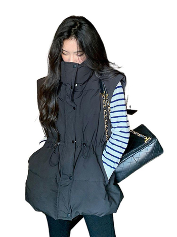 Vesta de puf pentru femei, lungime ultra- scurtă, guler înălțat, țesătură Chenille-Spandex, umplutură din puf alb de rață, croială lejeră