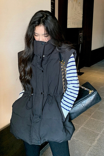 Vesta de puf pentru femei, lungime ultra- scurtă, guler înălțat, țesătură Chenille-Spandex, umplutură din puf alb de rață, croială lejeră