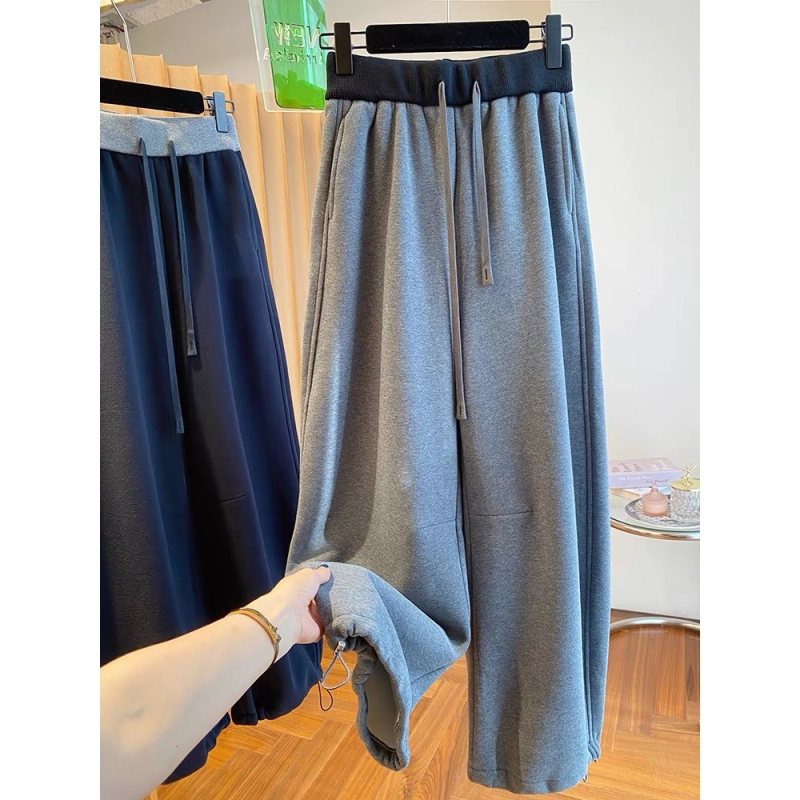 Naistele kõrge vöökoht, vaba lõige ja laiad sääred püksid polüestrist, igapäevane jaapani-korea stiil